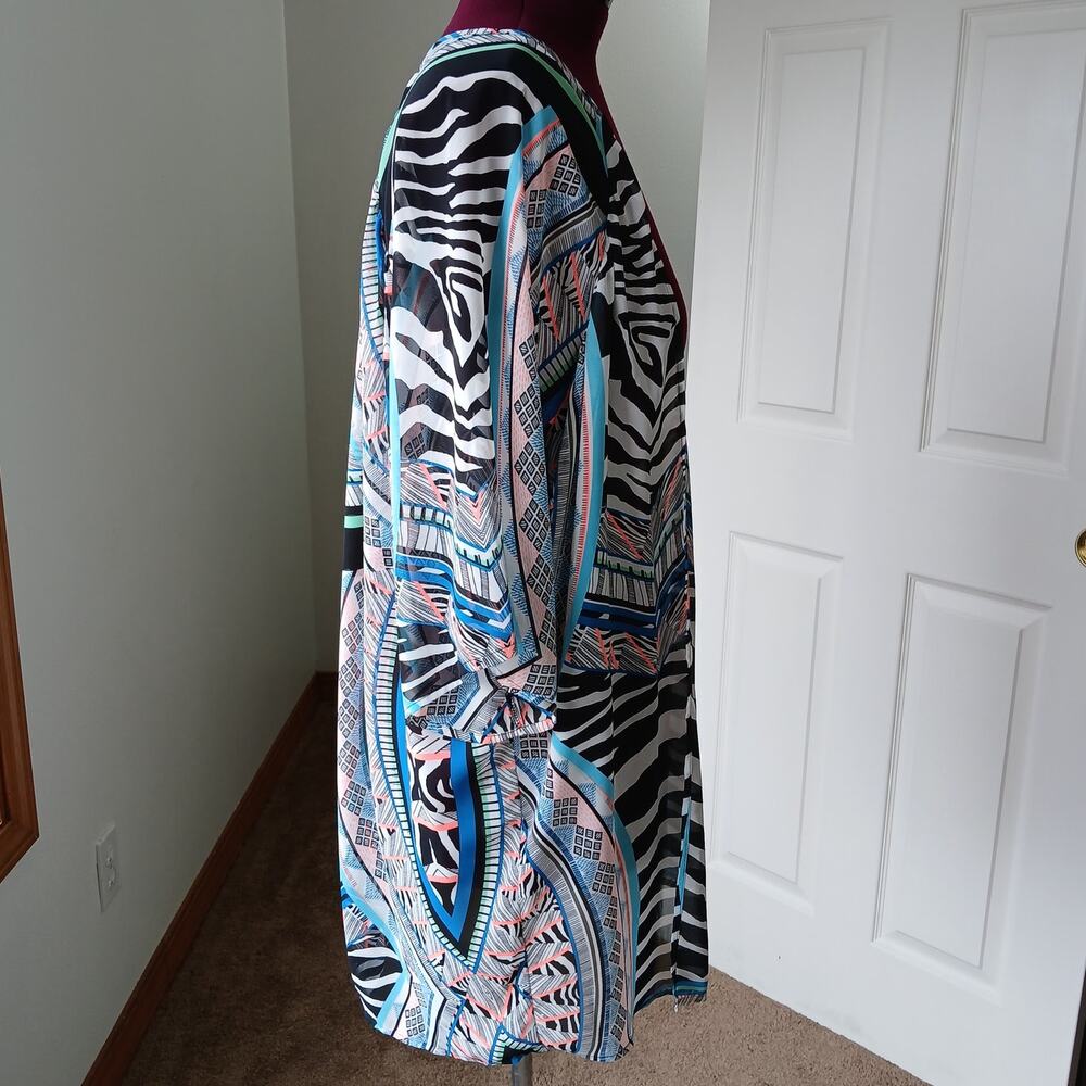 Express Retro Sheer Chiffon Swim Cover Medium oversized tribal neon kimono style - Picture 3 of 11